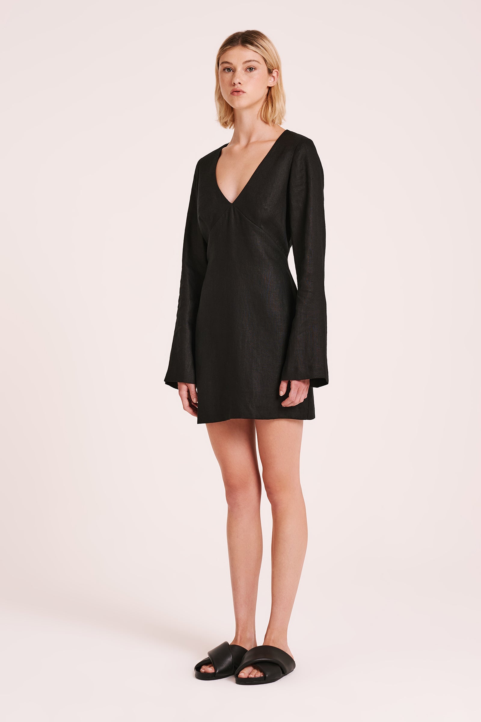 Brynn Linen Mini Dress Black 