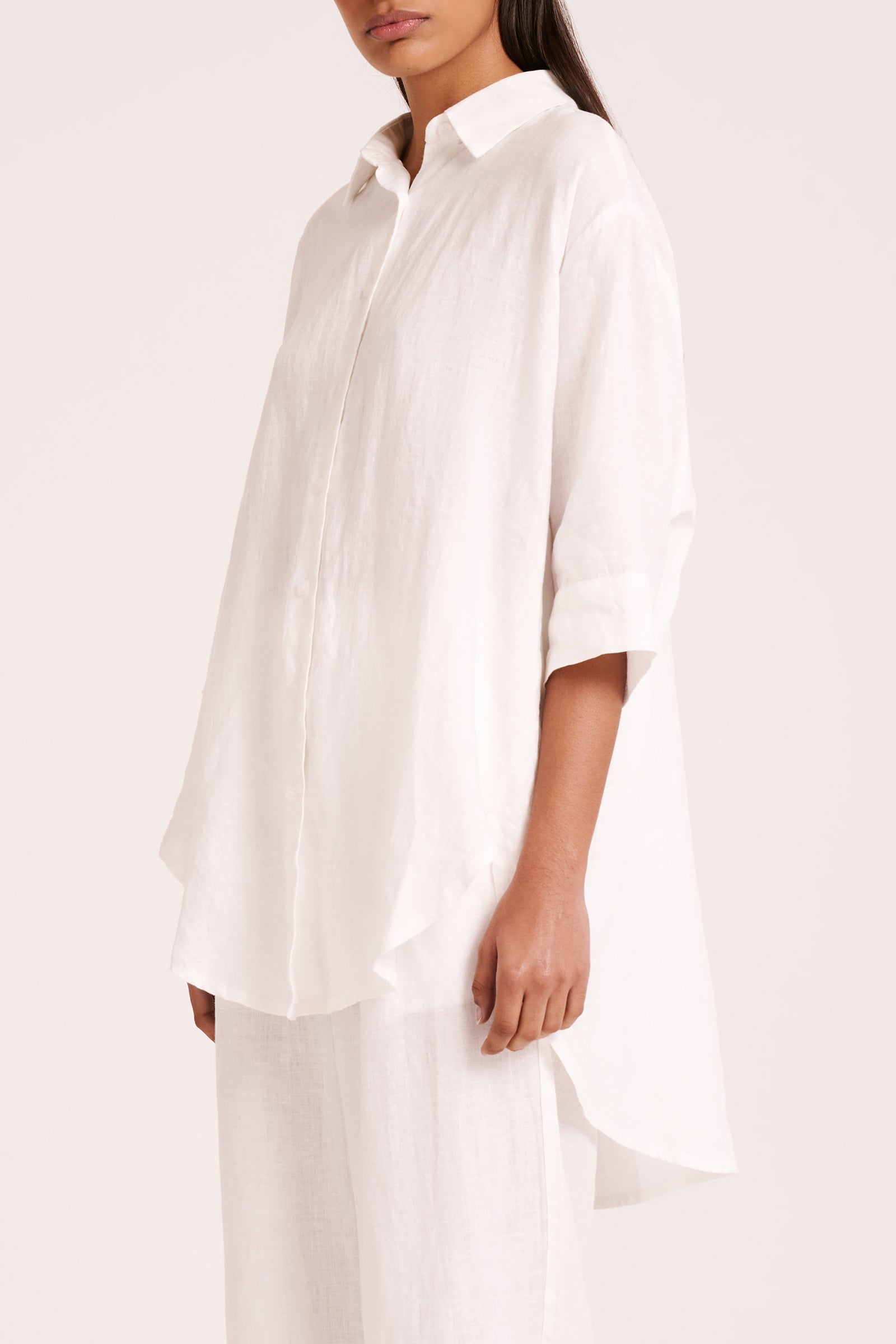 Lounge Linen Longline Shirt White 