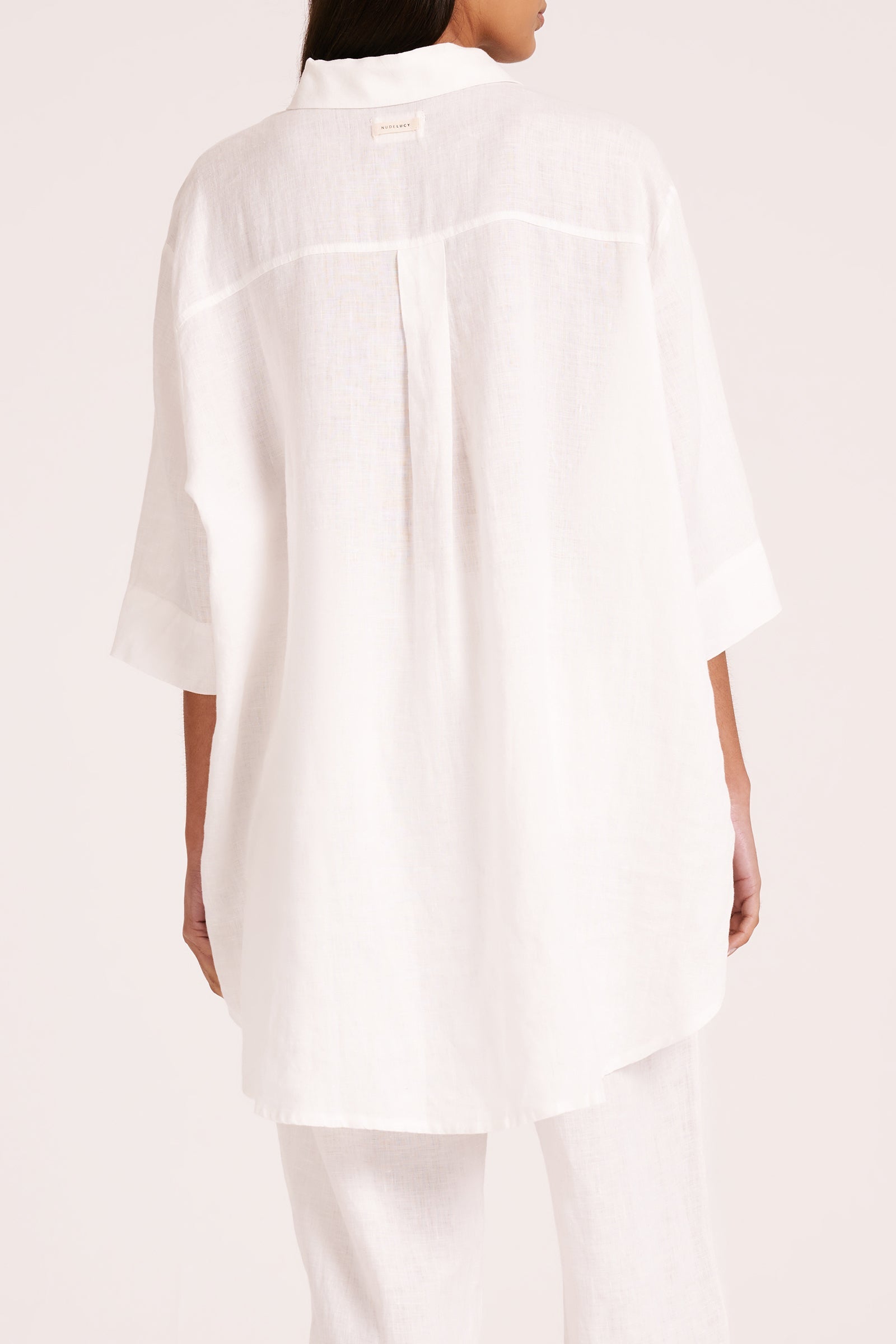 Lounge Linen Longline Shirt White 