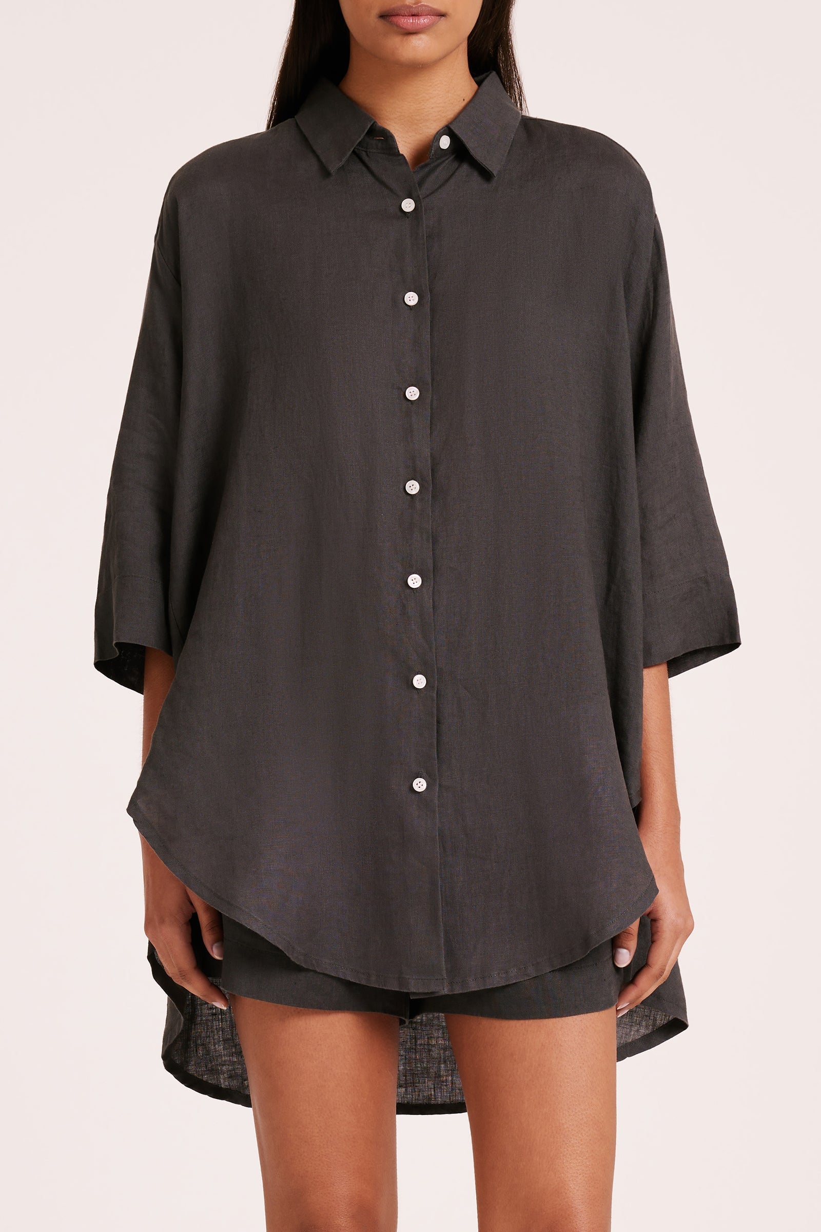 Lounge Linen Longline Shirt Coal 