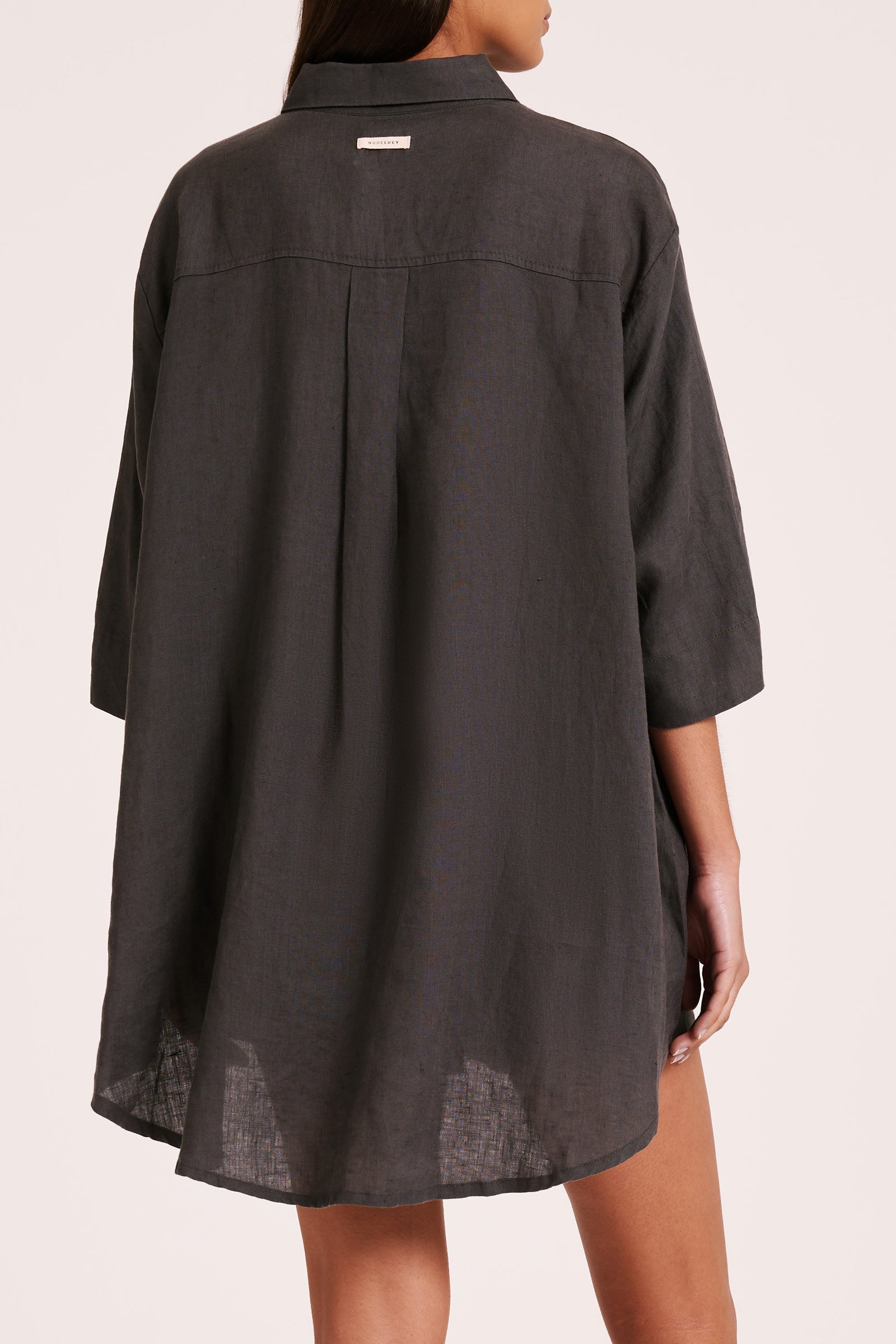 Lounge Linen Longline Shirt Coal 