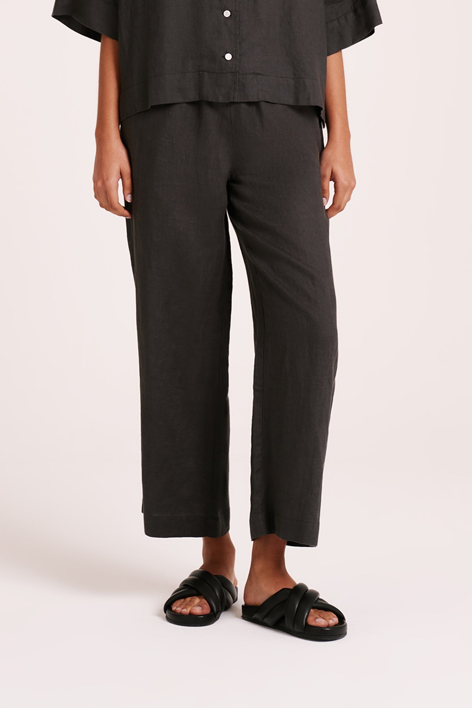 Lounge Linen Crop Pant Coal 