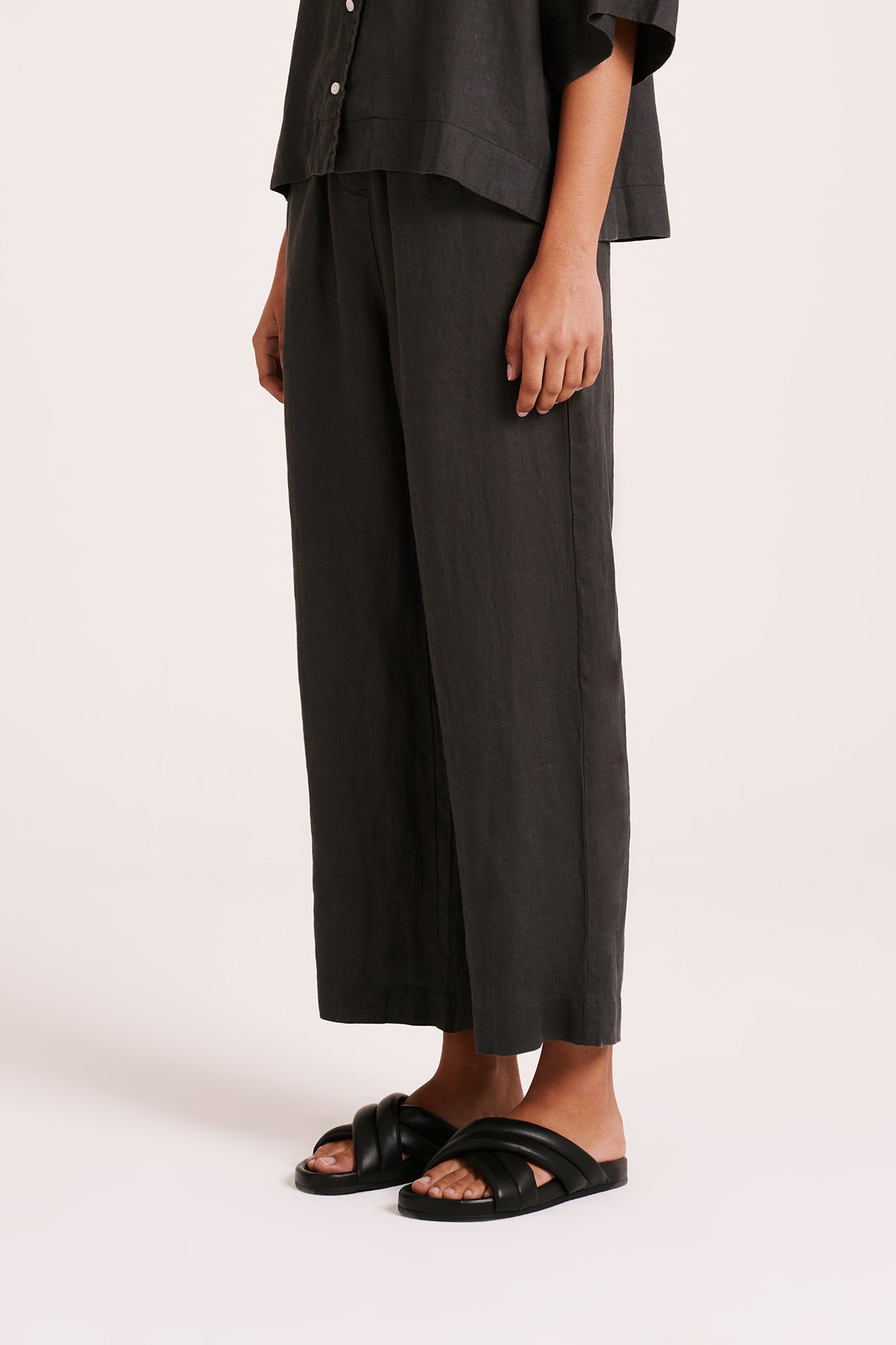 Lounge Linen Crop Pant Coal 