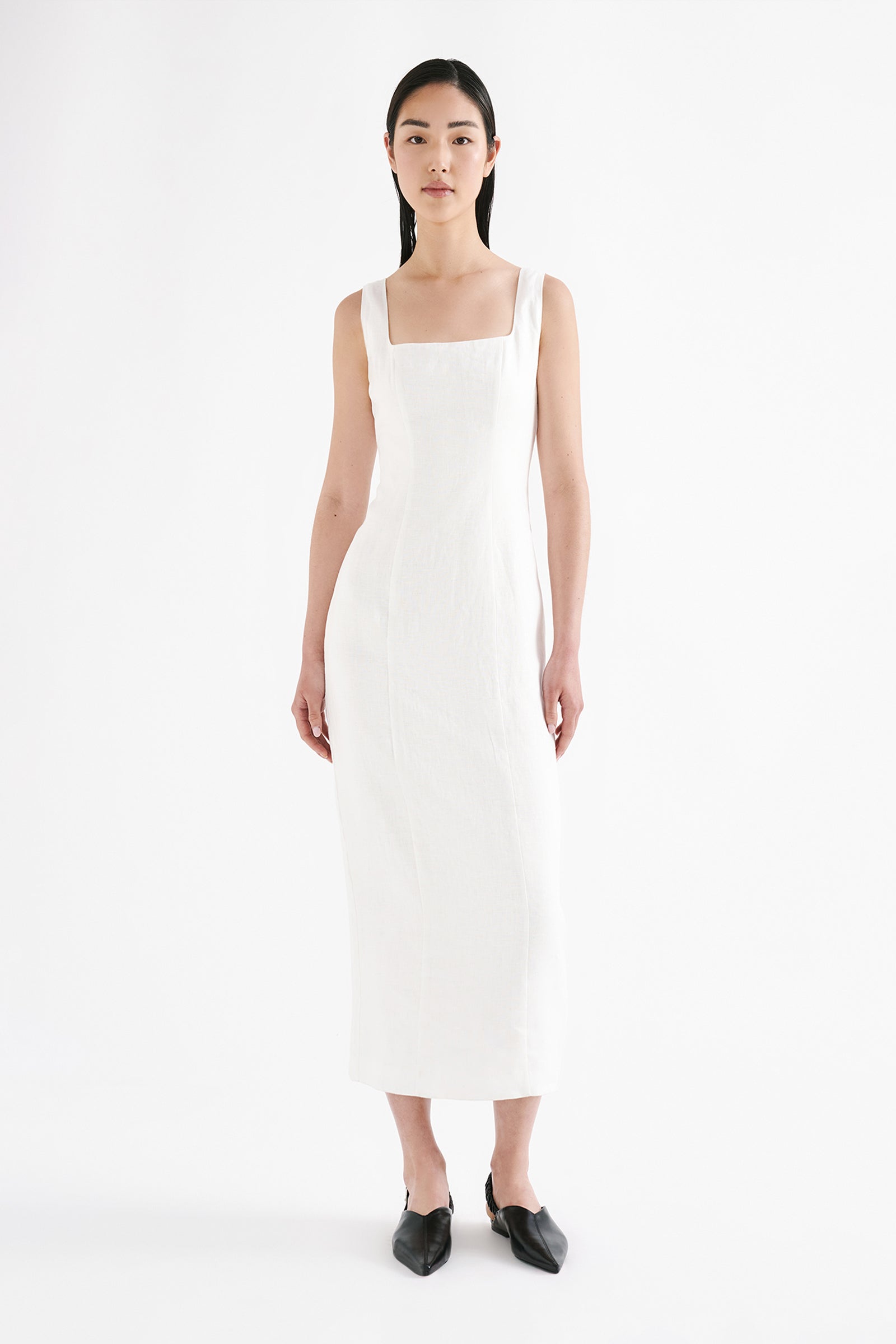 Monroe Linen Midi Dress White 