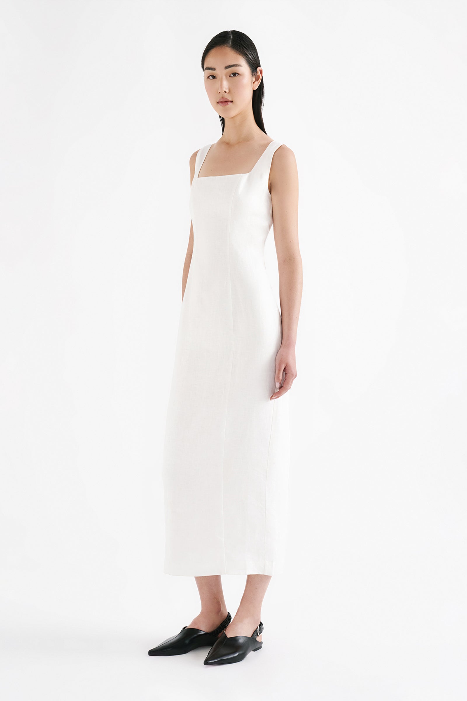 Monroe Linen Midi Dress White 