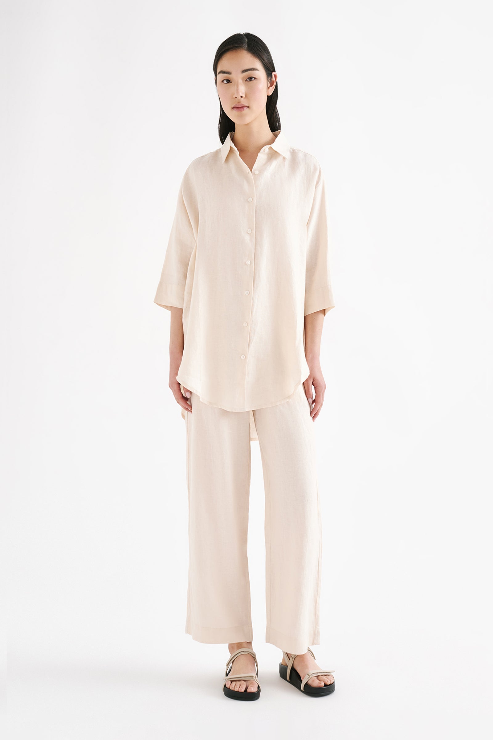 Lounge Linen Longline Shirt Pannacotta 