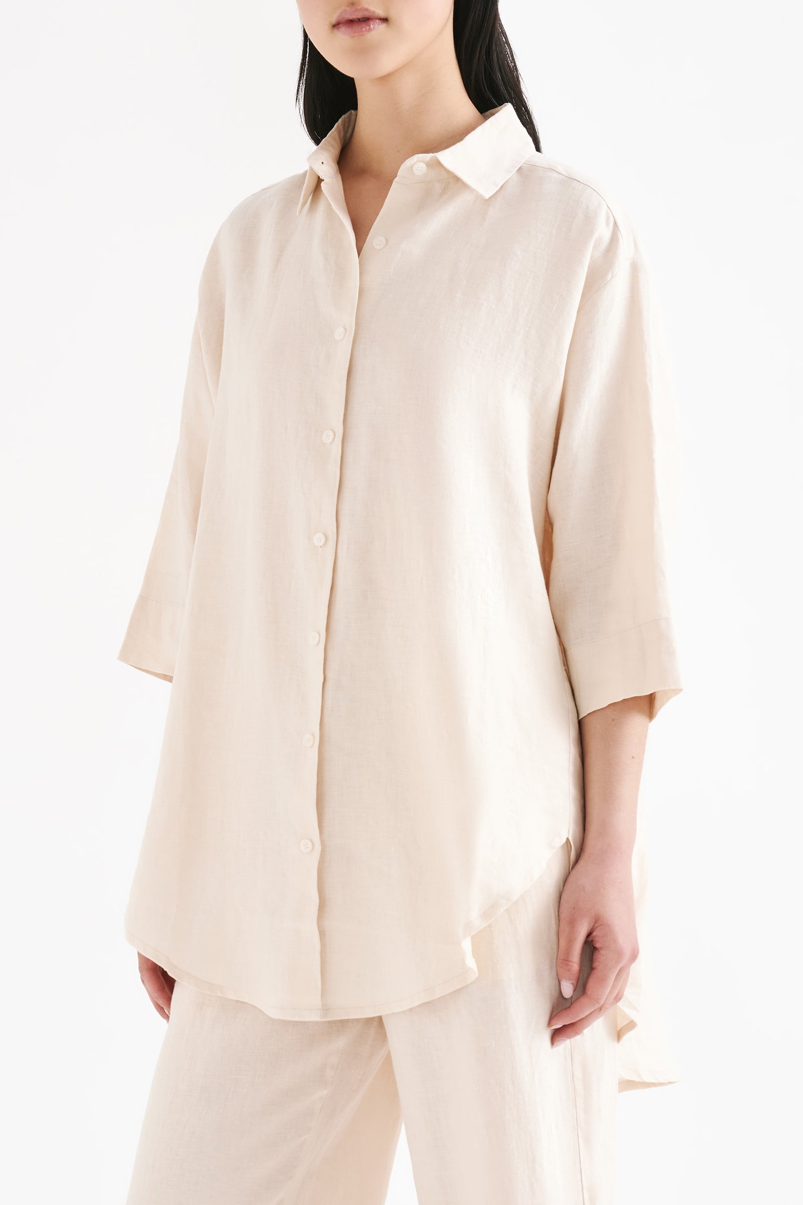 Lounge Linen Longline Shirt Pannacotta 