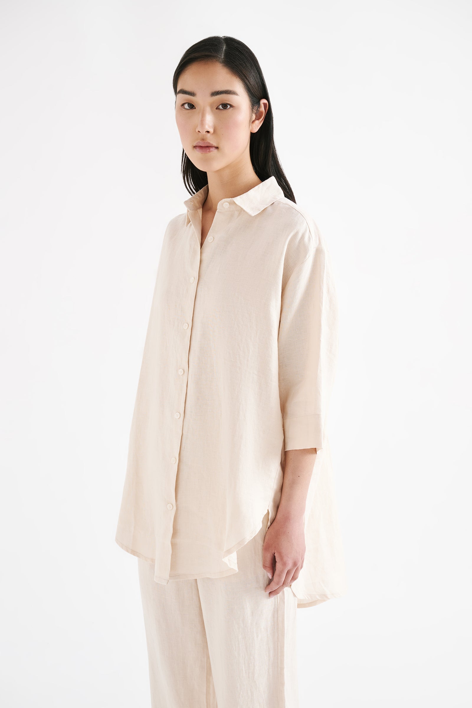 Lounge Linen Longline Shirt Pannacotta 