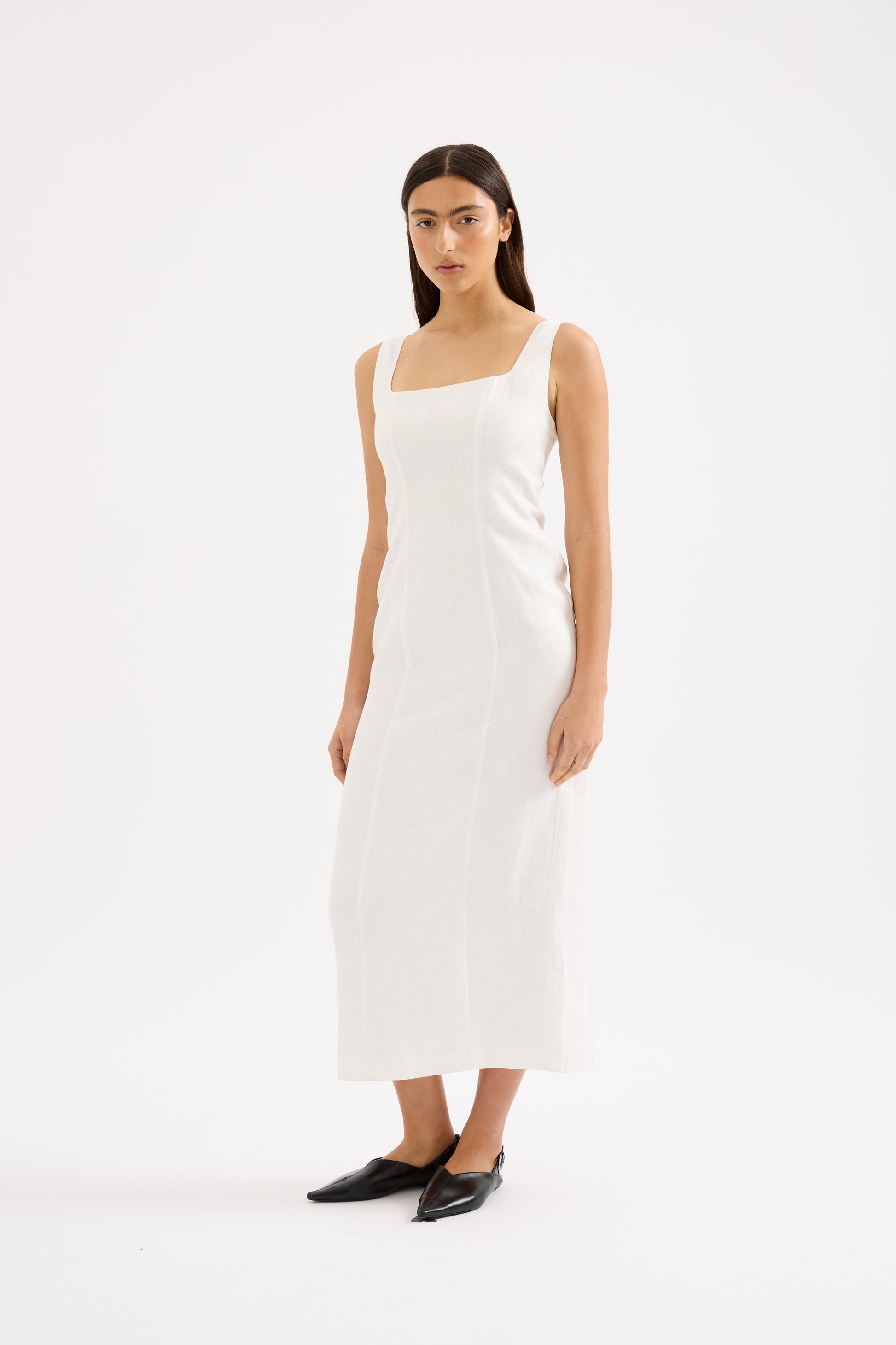 Monroe Linen Midi Dress White 