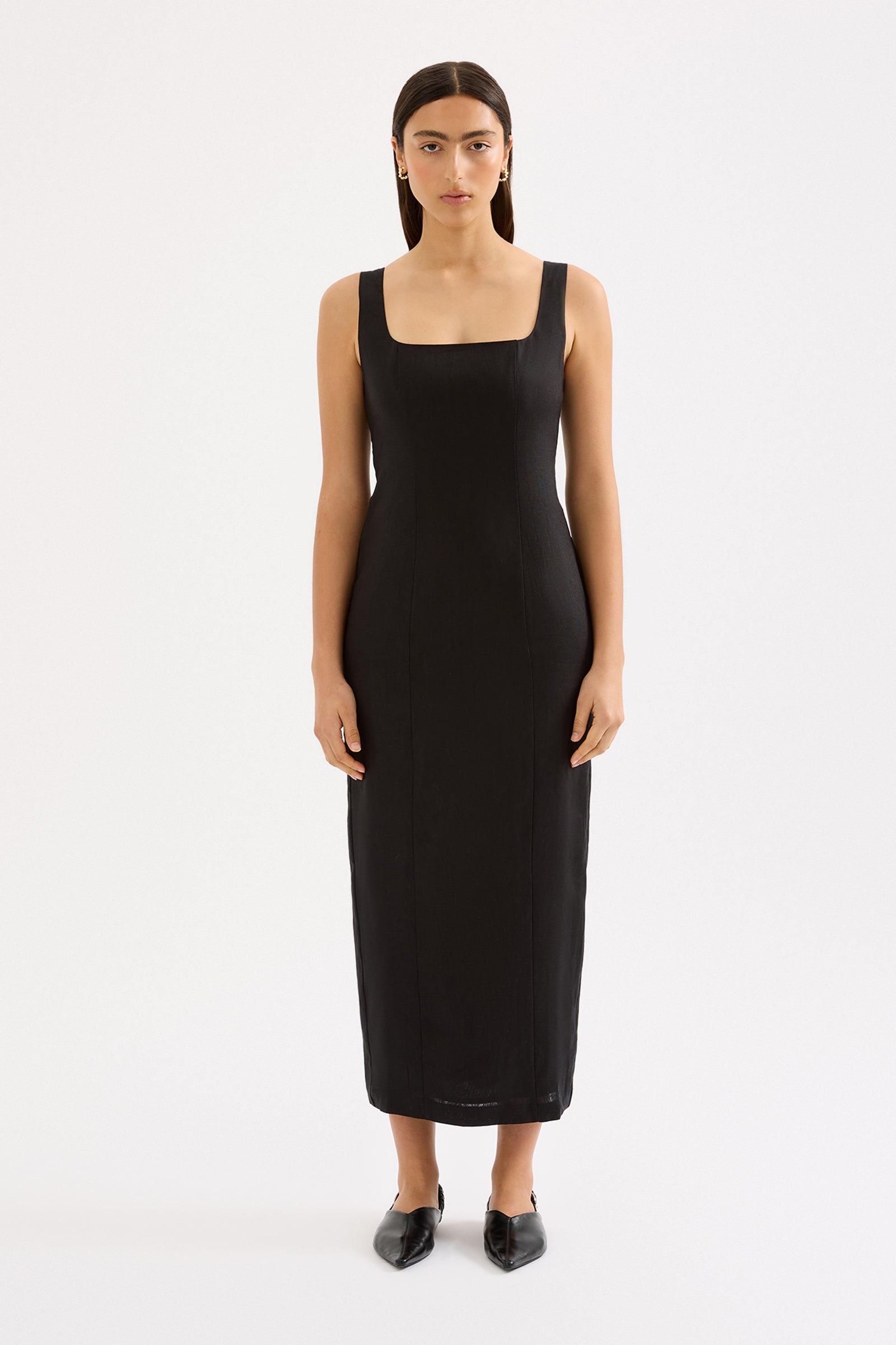 Monroe Linen Midi Dress Black 