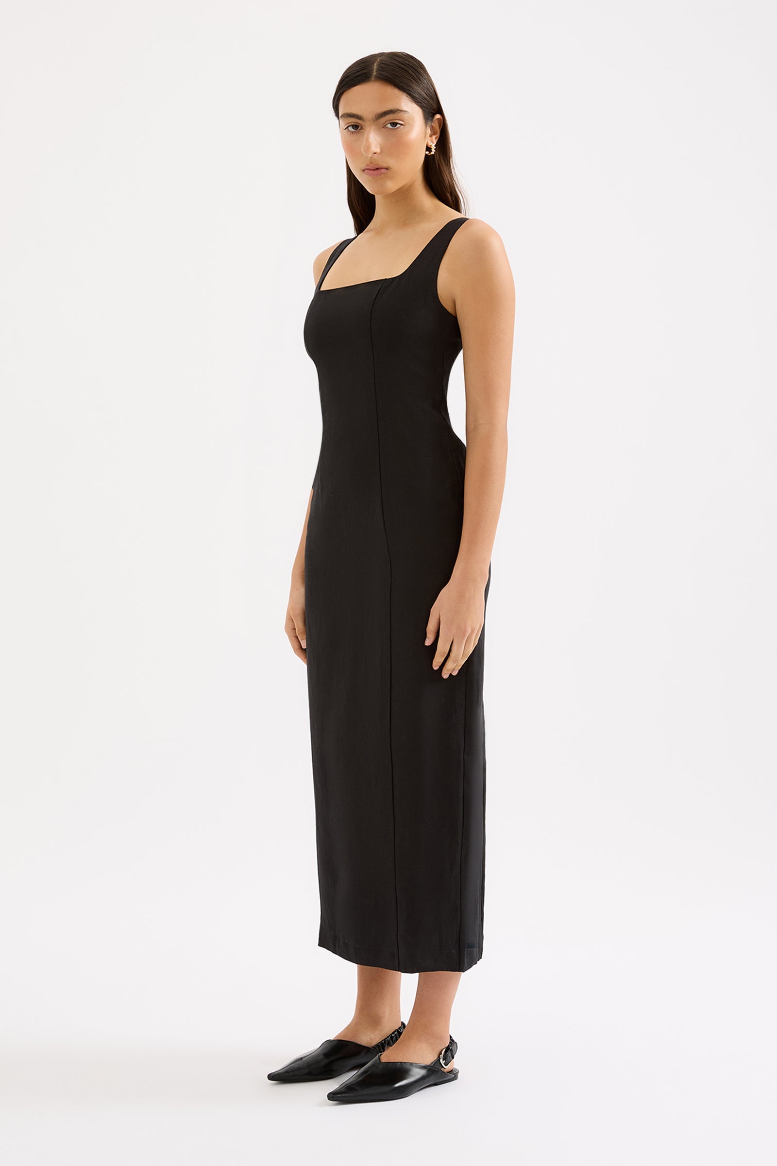 Monroe Linen Midi Dress Black 