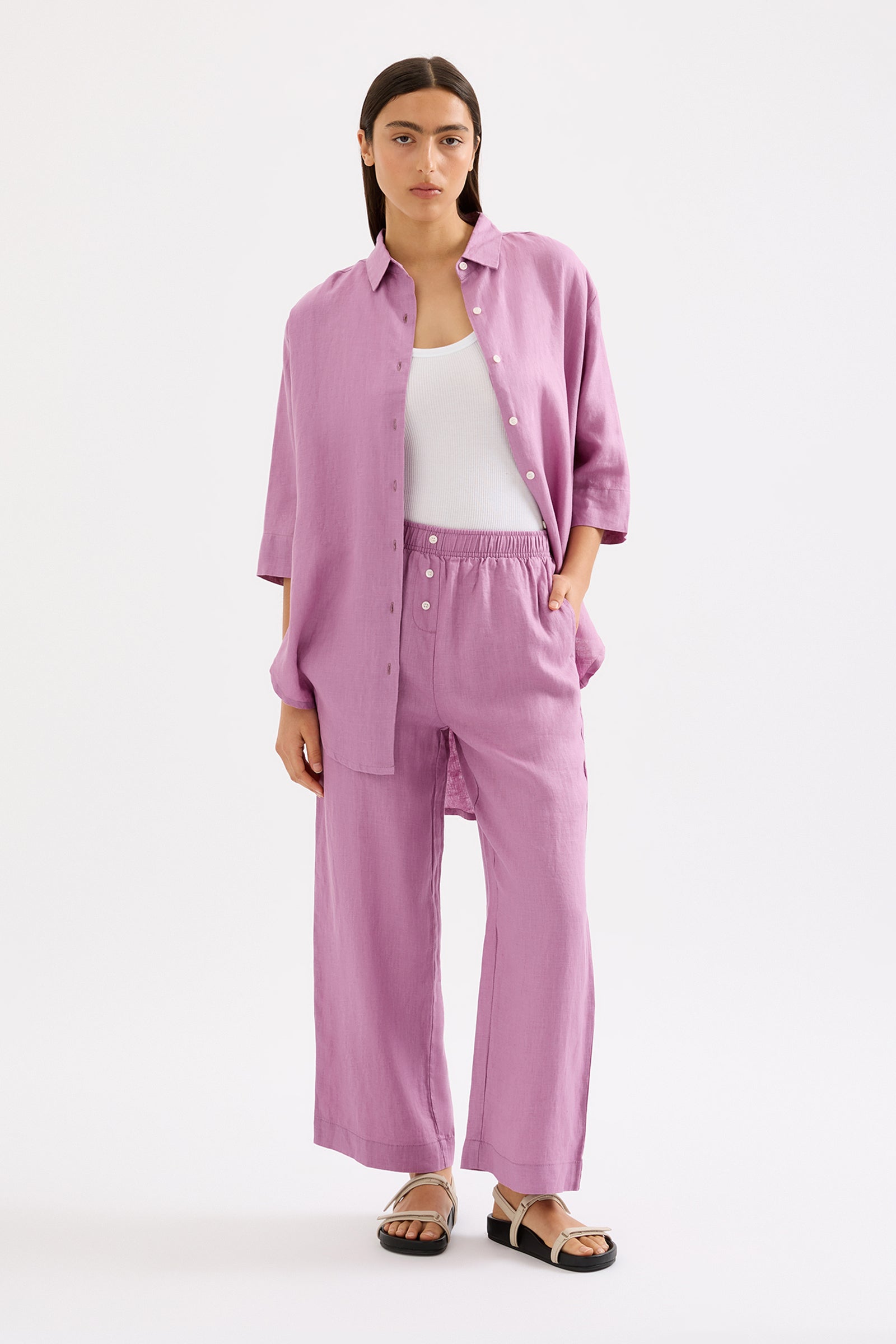 Lounge Linen Longline Shirt Grape 