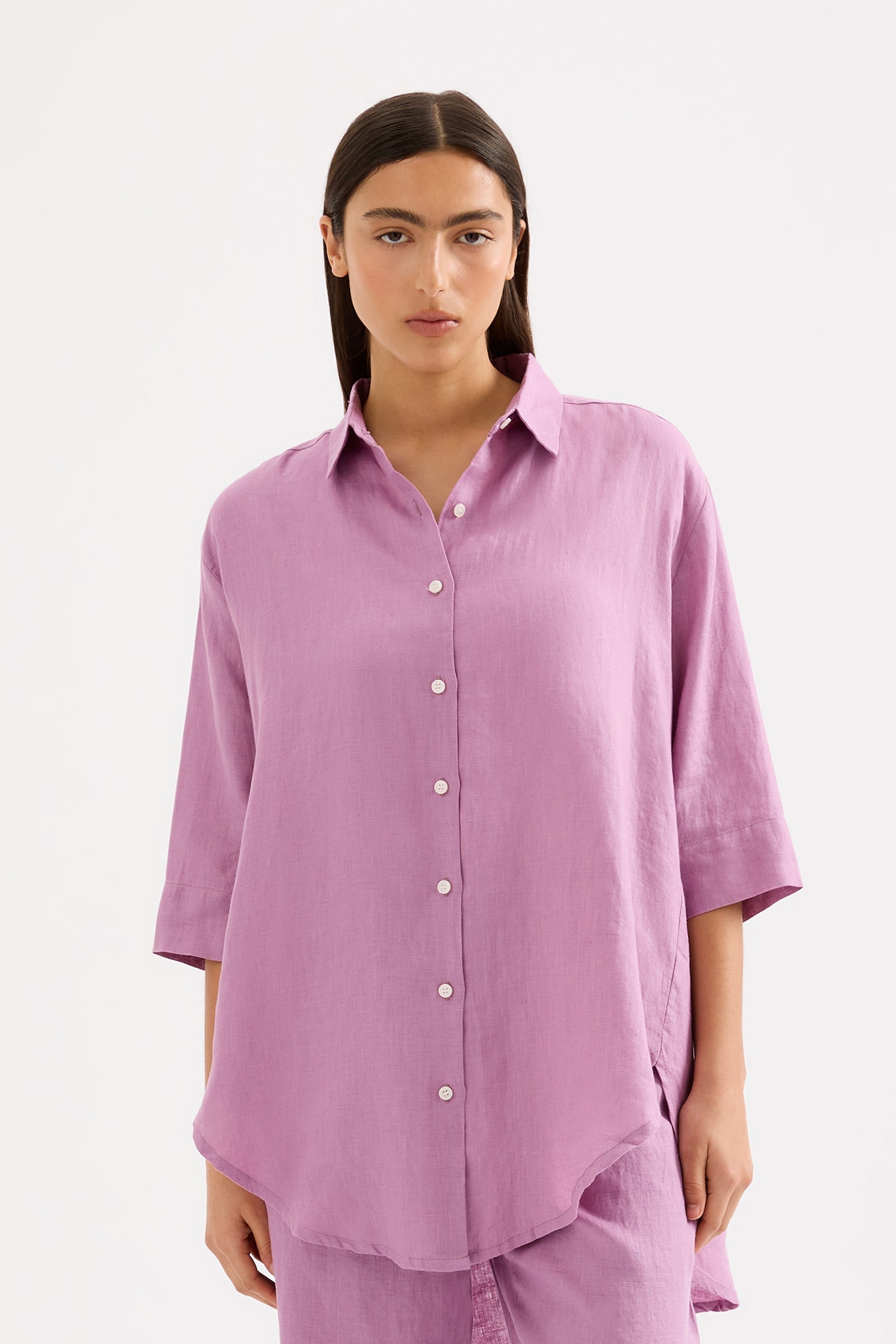 Lounge Linen Longline Shirt Grape 