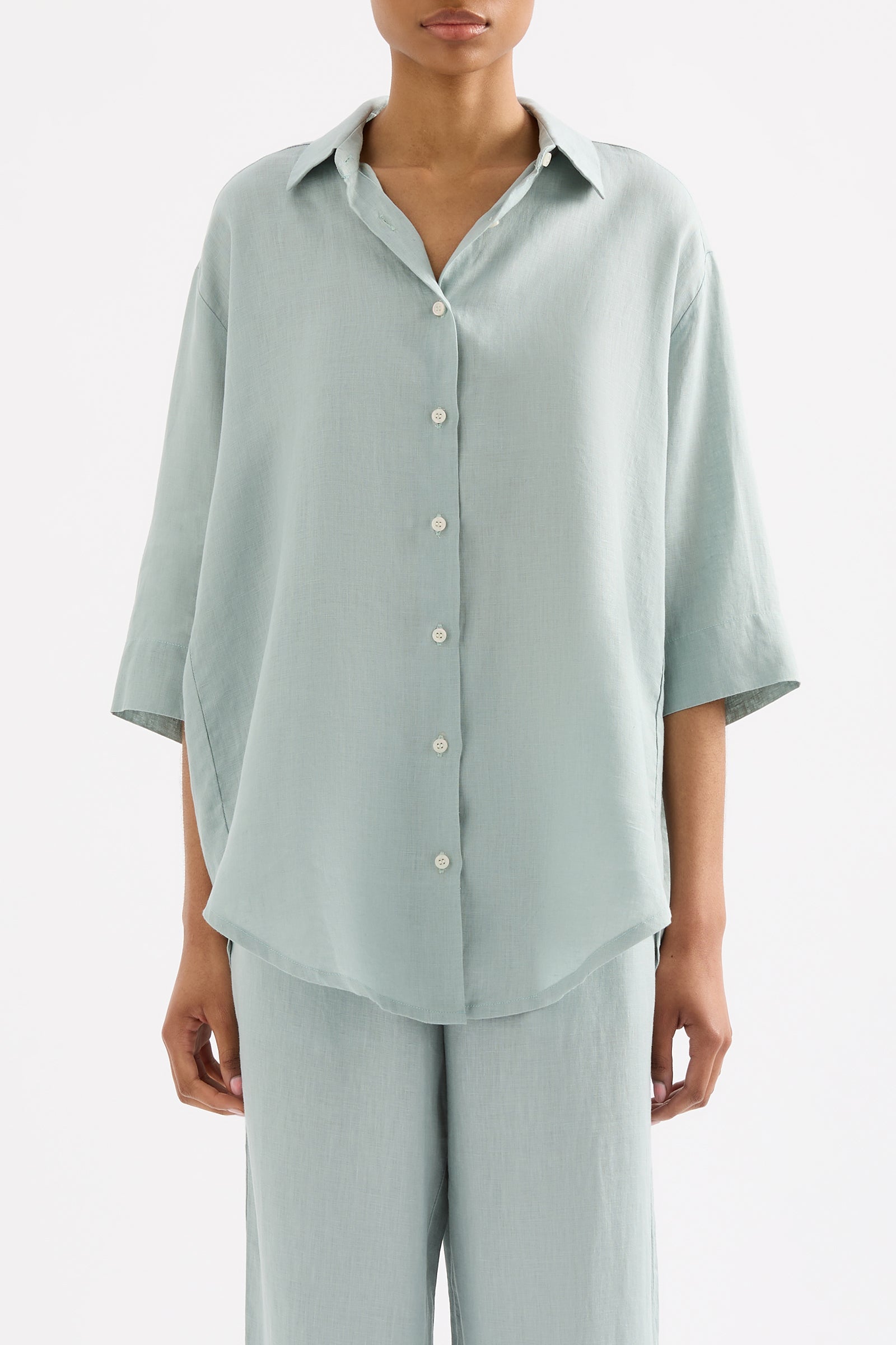 Lounge Linen Longline Shirt Seafoam 