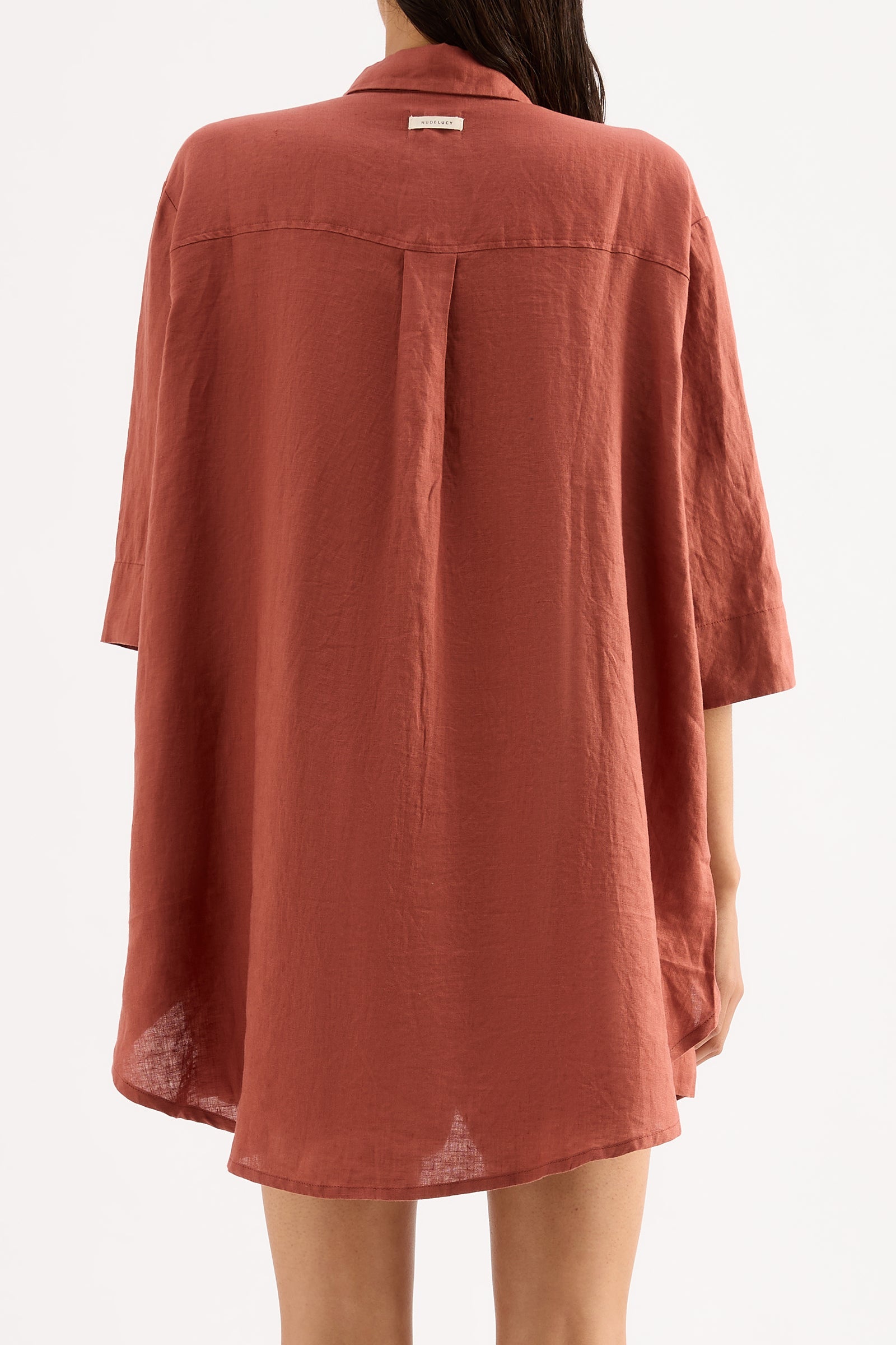 Lounge Linen Longline Shirt Rust 